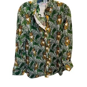 Tizzie Green and Yellow Tiger Print Shirt Size XL